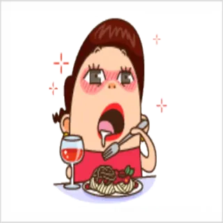 🤤 Cartoon, Essen, Spaghetti, Frau, Wein telegram sticker