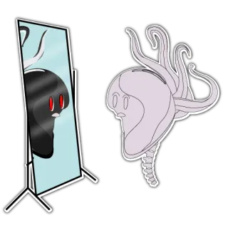 😱 monstro, criatura, espelho, reflexo, horror, fantasia whatsapp sticker