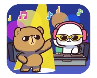 🎵 การ์ตูน, หมี, แมว, ดีเจ, เพลง, หูฟัง, ปาร์ตี้ telegram sticker