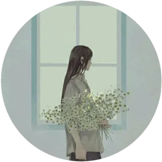 🌸 девушка, цветы, окно, искусство, иллюстрация, портрет telegram sticker