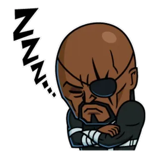 😝 Nick Fury ZZZZ... nick fury, sleeping, zzz, marvel, character, cartoon whatsapp sticker