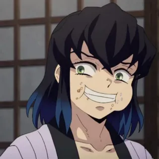 🔪 Inosuke Hashibira Demon Slayer anime, thanh gươm diệt quỷ, inosuke hashibira, hài hước, biểu cảm khuôn mặt, manga whatsapp sticker
