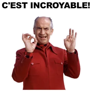 👌 C'EST INCROYABLE! французский, ОК жест, мужчина, красный костюм, лысый whatsapp sticker