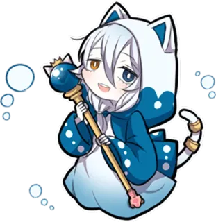 👼 Anime, Kot, Magia, Czarodziej, Słodki, Kawaii, Kaptur, Laska, Manga telegram sticker