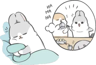 😌 HAHAHA rabbit, sleeping, dream, food, cute, cartoon telegram sticker