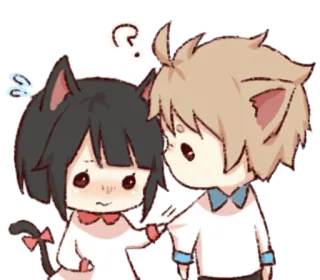 😓 кот, милый, чиби, аниме, вопросительный знак, пара, каваий, сердце telegram sticker
