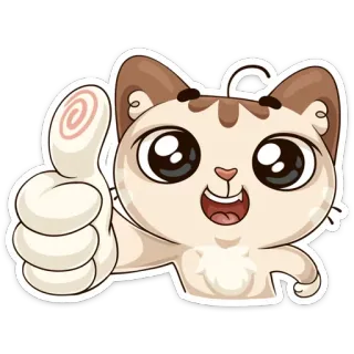 👍 kucing, jempol, positif, imut, persetujuan, setuju, kartun telegram sticker