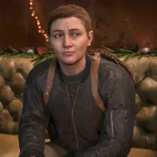 🪶 Abby Anderson The Last of Us Part II видеоигра, персонаж, женский, серьезный, сидит, куртка telegram sticker
