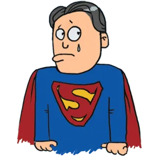 😥 Superman ซูเปอร์ฮีโร่, การ์ตูน, เศร้า, ร้องไห้, ผ้าคลุม, ซูเปอร์แมน telegram sticker