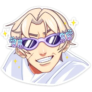 😎 sticker, anime, personaje, gafas de sol, pelo rubio telegram sticker