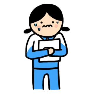 ☹ kreskówka, dziewczyna, mundurek szkolny, zaniepokojony, pot, uczeń telegram sticker