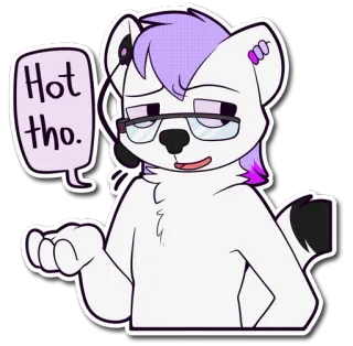 😏 Hot tho. cachorro, peludo, quente, desenho, óculos, branco, roxo telegram sticker