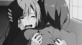 😭 anime, triste, chorando, abraço, conforto, amizade, emoções telegram sticker