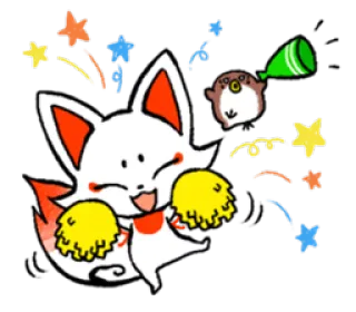 ☺️ raposa, cheerleader, pompons, estrelas, fofo, kawaii, festa whatsapp sticker