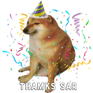 🎉 THAMKS SAR dog, cheems, meme, birthday, party, confetti whatsapp sticker