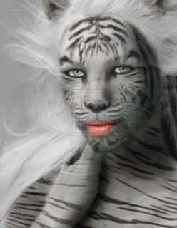 🌟 tiger, woman, animal, hybrid, white, face, makeup telegram sticker