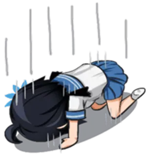 😫 애니메이션, 슬픈, 인사, 캐릭터, 소녀, 비 telegram sticker