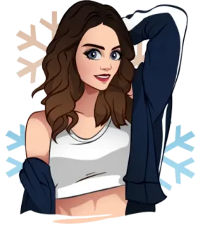 🙆‍♀ mujer, dibujo animado, chica, retrato, pose, fitness, chaqueta telegram sticker