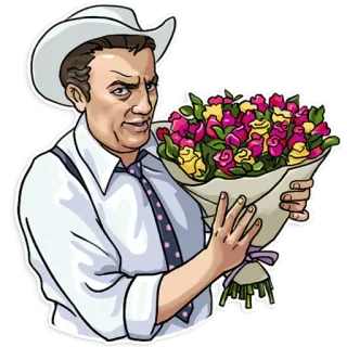 🌹 мужчина, ковбойская шляпа, цветы, букет, подарок, розы telegram sticker