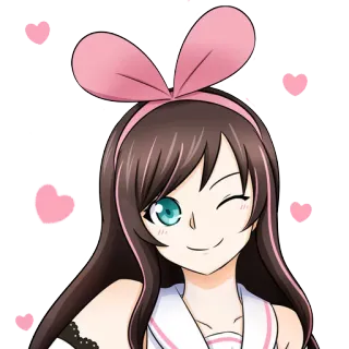 😘 Menina anime, Desenho animado, Fofo, Corações, Piscadela, Rosa, Cabelo castanho, Arco de cabelo whatsapp sticker