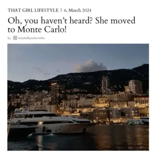 📰 THAT GIRL LIFESTYLE | 6, March 2024
Oh, you haven't heard? She moved
to Monte Carlo!
by
astyledbysakuranbo Stile di vita, Viaggi, Monte Carlo, Città, Lusso telegram sticker