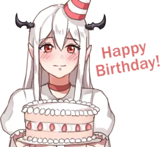 😄 gadis anime, ulang tahun, pesta, perayaan, kue, imut, tanduk iblis telegram sticker