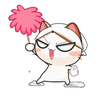 🧹 แมว, สัตว์, น่ารัก, การ์ตูน, สีชมพู, ทำความสะอาด telegram sticker