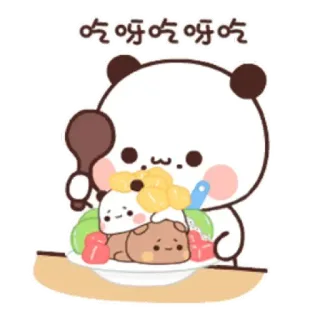 💟 吃呀吃呀吃 panda, comendo, fofo, kawaii, sobremesa, comida, adesivo telegram sticker