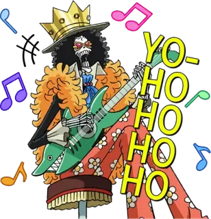 🎸 Brook One Piece YO-HO-HO-HO บรู๊ค, วันพีซ, อนิเมะ, โครงกระดูก, กีตาร์, เพลง, โยโฮโฮ telegram sticker