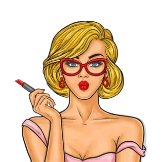 💄 Frau, Lippenstift, Glamour, Make-up, Schönheit, Cartoon, Mädchen, Pin-up telegram sticker