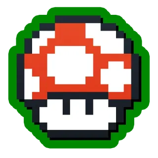 🍄 champignon, jeu vidéo, pixel art, super mario, power-up telegram sticker