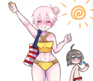 ☀️ pantai, musim panas, matahari, kartun, anime, senang telegram sticker