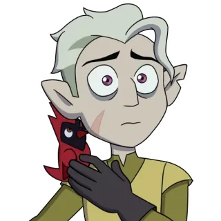 😟 Hunter The Owl House Hunter, The Owl House, dibujos animados, personaje, Grimwalker, pájaro rojo telegram sticker
