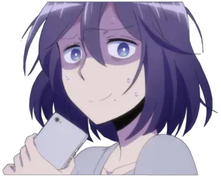 😰 anime, donna, telefono, cartone animato, personaggio, sorridente telegram sticker
