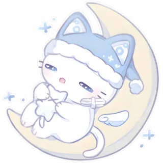 🌙 고양이, 달, 귀여운, 수면, 카와이, 별, 꿈 telegram sticker
