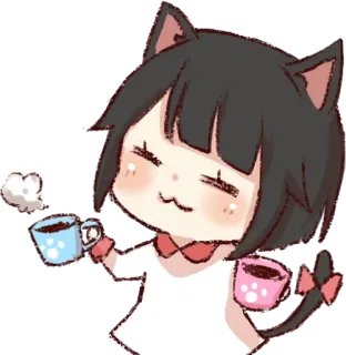 ☕ Katzenmädchen, Anime, Niedlich, Chibi, Kawaii, Kaffee whatsapp sticker