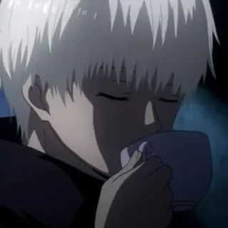 ♠️ Ken Kaneki Tokyo Ghoul Anime, Ghoul, Kaneki, Kaffee, Getränk, Weißes Haar, Manga whatsapp sticker