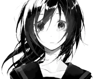 😢 Anime, Chica, Triste, Blanco y negro, Llorosa telegram sticker