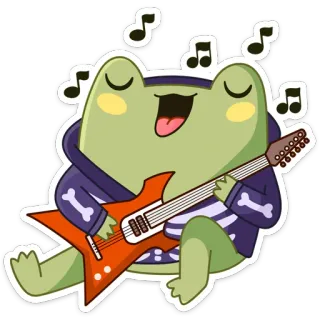 🎸 rana, chitarra, musica, cartone animato, animale, adesivo, ossa telegram sticker