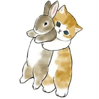😀 gatto, gattino, coniglio, coniglietto, abbraccio, amicizia, carino, animali telegram sticker