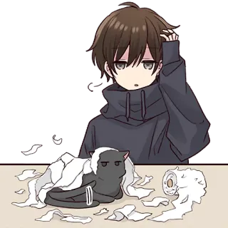 😯 Anime, Gato, Menino, Fofo, Sonolento, Papel telegram sticker