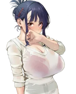 😍 Anime, Mädchen, Frau, Schweiß, große Brüste, Haarknoten telegram sticker