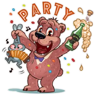 🙃 PARTY festa, urso, coelho, celebração, desenho animado telegram sticker