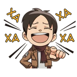 🤣 Eren Yeager Attack on Titan XA XA XA XA Eren Jaeger, L'Attaque des Titans, Anime, Manga, Personnage, Riant telegram sticker