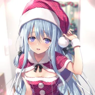 📕 fille anime, Noël, bonnet de Noël, mignon, fête, illustration, dessin animé telegram sticker