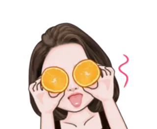 👩 апельсин, фрукт, девушка, глаза, язык, веселье, мультфильм telegram sticker
