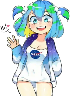 🤗 Earth-chan Earth-chan, garota anime, NASA, fofo, planeta, desenho animado telegram sticker