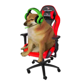 🎮 犬, ゲーマー, 椅子, ヘッドセット, Cheems, ゲーム telegram sticker