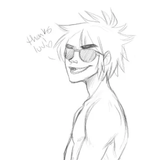 😎 2-D Gorillaz thanks luv! gorillaz, 2-d, desenho animado, música, personagem, esboço telegram sticker