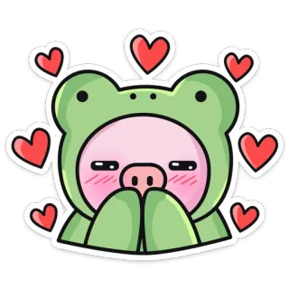 🥰 rã, corações, fofo, kawaii, adesivo, porco, animal, amor telegram sticker